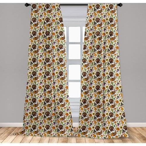 Thanksgiving Curtains Boundless Harvest Theme Corn Grapes Pilgrims Hat Turkey Wheat Food Window Curtains for Living Room