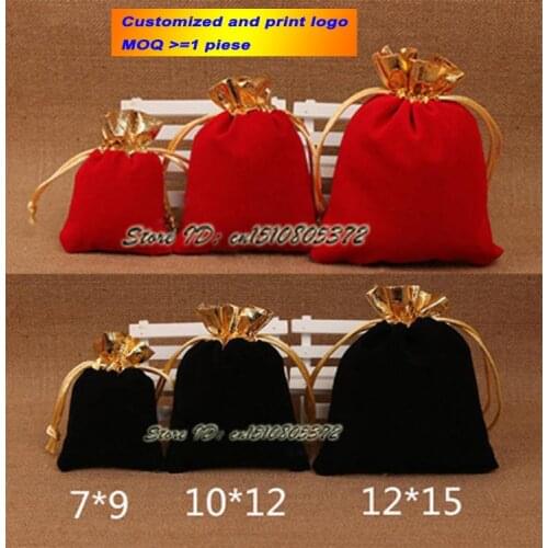 Jewelry Packaging Bag Velvet Draw String Pouch Gift Cord Bag Red and Black for Ring Bracelet Necklace Earring Package