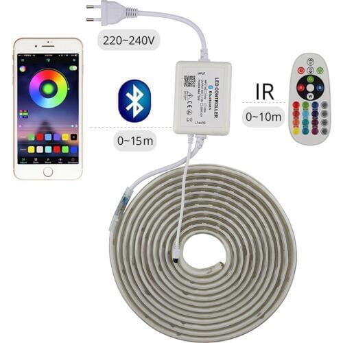 220V LED Strip Light RGB SMD 5050 Waterproof flexible neon lights Outdoor decoration lamp 24 key Phone APP Remote control set