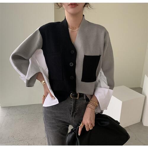 Alien Kitty Korean Style 2020 Fashion Patchwork Chic Brief Autumn Basic New Knitted Women V-Neck Cardigans Color-Hit Sweaters