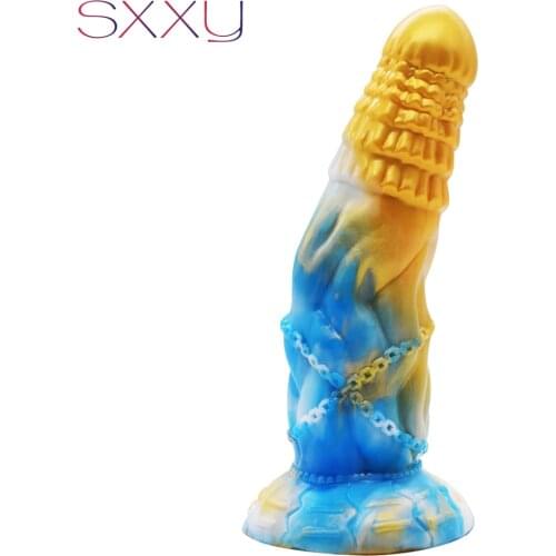 SXXY G-Spot Anal Sex Toys Curve Butt Plug Big Glans Dildo Clitoral Stimulator Penis Anus Vagina Massager with Bondage Chain