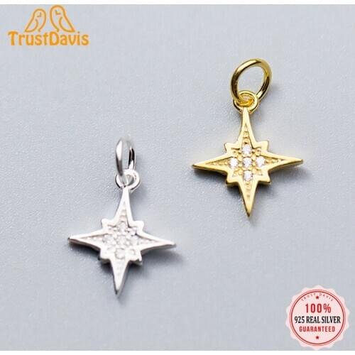 TrustDavis 2021 Fashion Real 925 Sterling Silver Sweet Star Dazzling CZ Charm Pendant Handmade DIY Accessories Wholesale DZ12