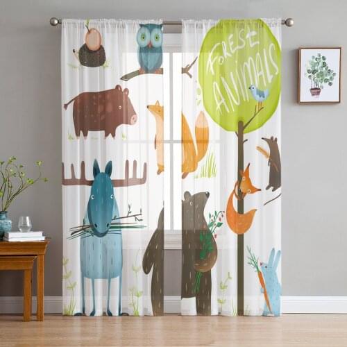 Cartoon Forest Animal Fox Rabbit Sheer Curtains for Windows Tulle Curtains for Living Room Bedroom Children Room Decor