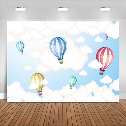 White Cloud Backdrop for Photography Newborn Baby Shower Background for Photo Booth Studio Hot Air Balloon Backdrops Vinyl Cloth