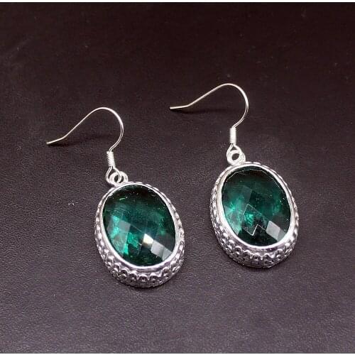 Hermosa Vintage Faceted Green Topaz Genuine 925 Silver Dangle Drop Hook Earrings Jewelry Gifts for Women Girls 20214149
