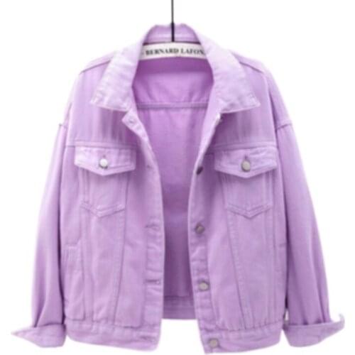Womens Autumn Plus Size Yellow Short Bomber Jeans Jackets 3XL Casual Purple Large Size Short Denim Coat Korea Chi Basic Jacket