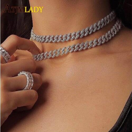 High quality iced out hiphip bling Miami cuban link chain choker necklace for women micro pave 5A CZ adjust slider cuban chain