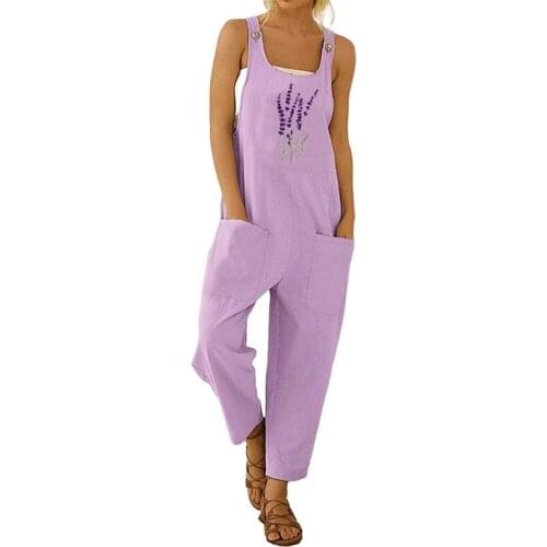 2021 Summer Elegant Print Overalls Women Plus Size Casual Sleeveless Strappy Romper Ladies Sexy Loose Jumpsuit Playsuit