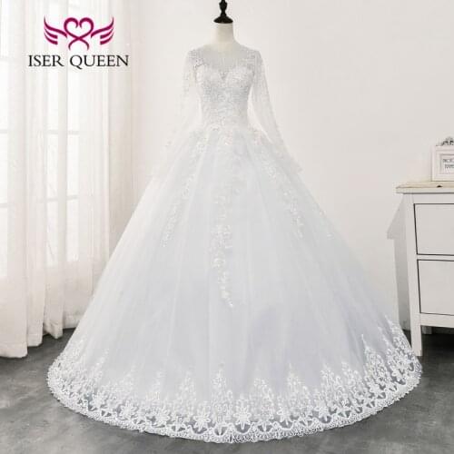 Long Sleeves Crystal Beading Wedding Gowns New Fashion Illusion White Wedding Dress Vintage Bride Dress WX0163-A1158