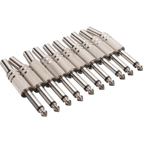 10pcs/pack 6.35mm Male Soldering Audio Connector 1/4" Mono Jack Audio Plug Connector Jack Adapter