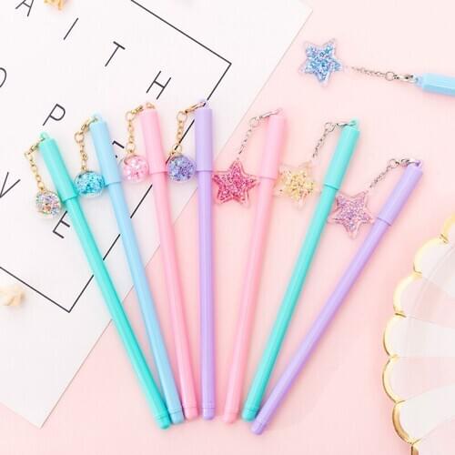 4pcs Kawaii Crystal Wish Pendant Gel Pen Cute Chain Star 0.5mm Decorative Black Ink Pen Stationery Office School Supplies H6791
