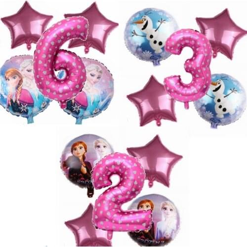 5pcs 32inch Heart Love Pink Number Frozen Elsa Anna Olaf Foil Balloon 1 2 3 4 5 Birthday Party Decoration Girls Favor Supplies