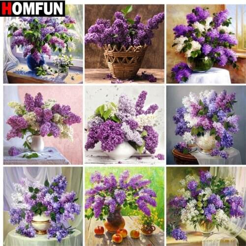 HOMFUN Diy 5d Diamond Painting “Landscape flower purple" Cross Stitch Square Round Diamond Embroidery Handwork Rhinestone Art