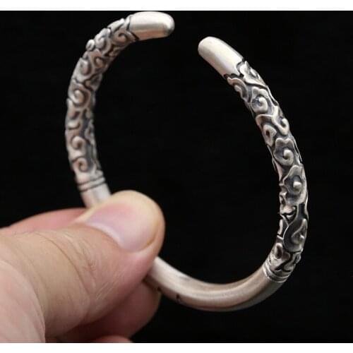 Wholesale S925 Sterling Silver Jewelry Retro Thai West Journey To The Monkey King Body Bar Gold Bangle Open Ended Bangle