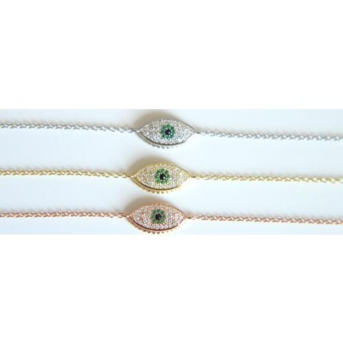 Real 925 Sterling Silver Eyes Bracelet Green Clear Cubic Zircon Adjustable Link Chain evil eye Stone Bracelets Jewelry NEW