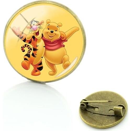 Disney Winnie The Pooh Family Pattern Brooch Cabochon Glass Pin Brooch Gift Mens And Womens Brooch Jewelry Badge