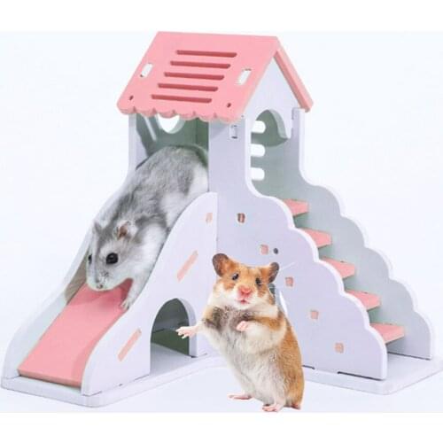 Wood Plastic Board Hamster Hideout House Non-Toxic Double Layer Hamster House Small Pet Hideout Chinchilla Guinea Pet Supplies