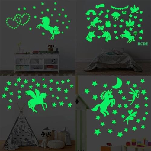DIY Luminous Unicorn Wall Sticker Dinosaur Undersea World Whale Sticker Butterfly Cat Star Moon Wall paper for Bedroom Decor