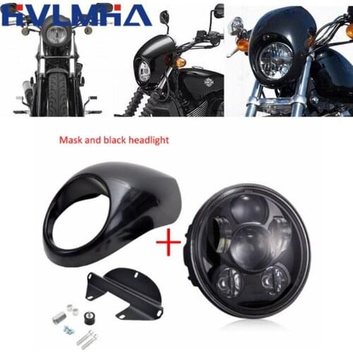 For Motorcycle 5-3/4" Projector Moto LED Lamp Headlight with Fairing Mask For Sportster Iron 883 for Dyna Street