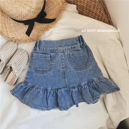 Girls Denim Fishtail Skirt Korean Childrens Clothing 2021 Summer Baby Micro Stretch Skirt Childrens Mini Skirts Baby Clothes