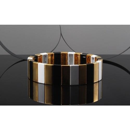 Enamel Golden Tile Bracelet Rainbow Spray Painted Alloy Beaded Tile Bangle for Women Valentines day Girlfriend Gifts