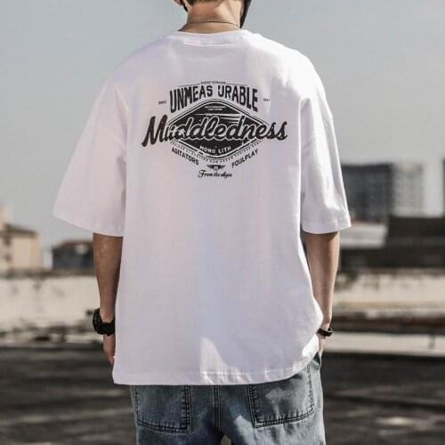 Harajuku Casual Oversized T Shirt Lettering Print Men T-Shirt Diamond Pattern Simplicity Fashion Comfortable O-Neck Short Sleeve