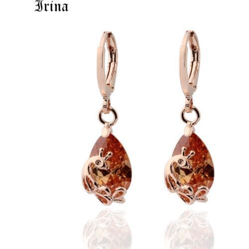 Irina New 7 Color AAA CZ Earrings 585 Rose Gold Peacock Patterned Cute Dangle Earrings Women Wedding Fashion Jewelry