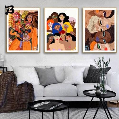 Girls Make Up Figure Painting Colorful Hair Woman Multicolored Canvas Poster and Print Wall Pictures for Living Room Home Decor