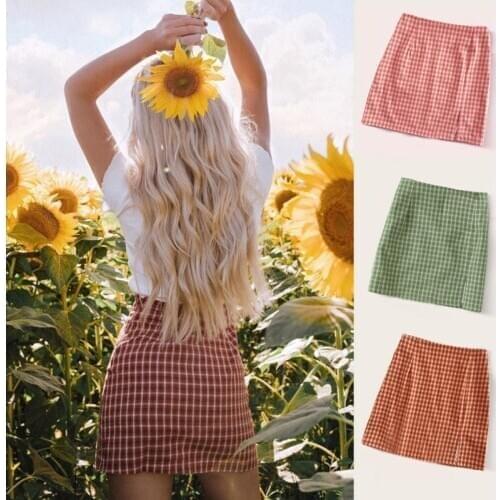 Red Plaid Skirt Summer Woman High Waist Short Skirts 2021 Fashion Sexy Cute Girl Slim Mini Cotton Skirts Fashion Women Jupe