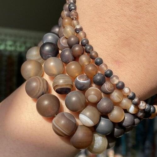 Dull Polished Natural Coffee Striped Agates Beads Round Matte Stone Beads For Jewelry Making Diy Bracelet Necklace 4 6 8 10 12mm