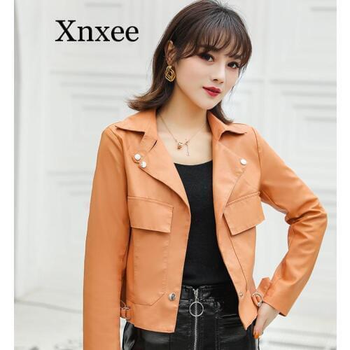 Women Vintage Pu Leather Jacket Autumn Winter Short Design Loose Faux Leather Jacket Big Pocket Street Outwear