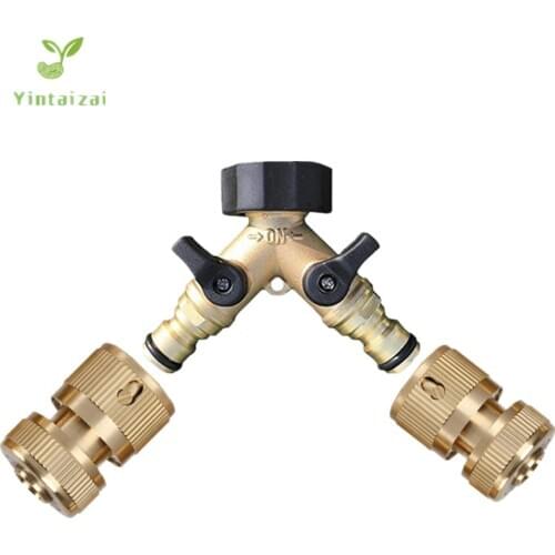 Brass 2-Way Hose Splitter With 1/2" 3/4"inch Flow Connector Watear Distributor For Thread Tap Connection Hose End Connectors
