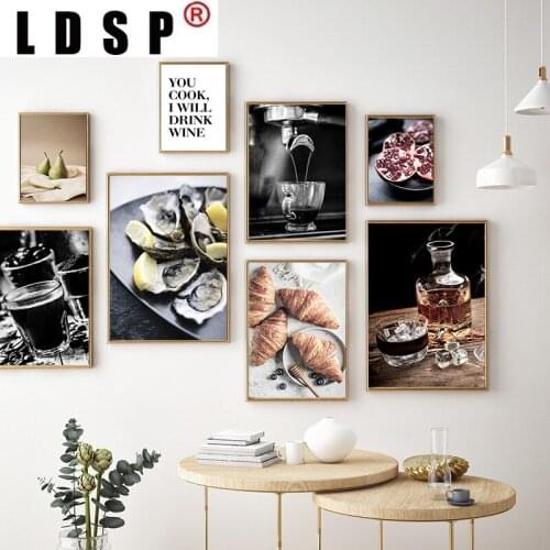 LDSP Kitchen Coffee Wine Bread Fruit Seafood Canvas Painting Wall Art Print Poster Picture Modern Dining Room Home Decor