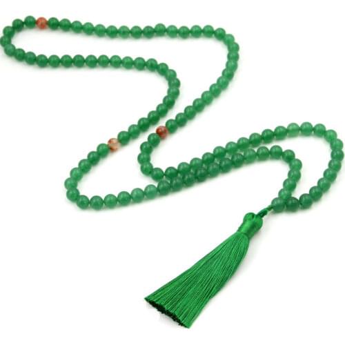 Multilayer 108 green jade Stone 8mm Tassel Bracelet Necklace Tibetan Buddhist Mala Buddha Charm Rosary Yoga Men woman Jewelry