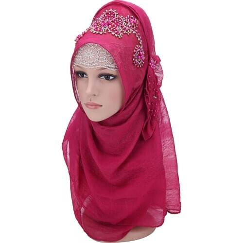 Fashion design high quality chiffon embroidery Turkish beading hijab istamic style headscarf muslim hijab for women 7 colors