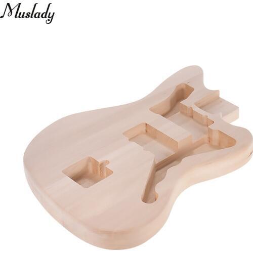 Muslady MZB-T DIY Electric Guitar Unfinished Body Guitar Barrel Blank Basswood Guitar Body Replacement Parts for Mustang Guiatrs