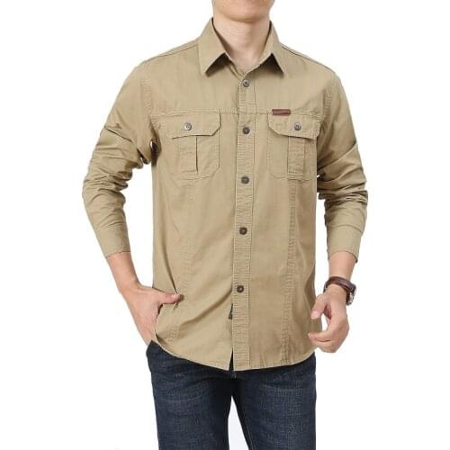 Mens Tactical Cargo Work Shirt Long Sleeve Military Style Button Down Shirts Tops M-6XL