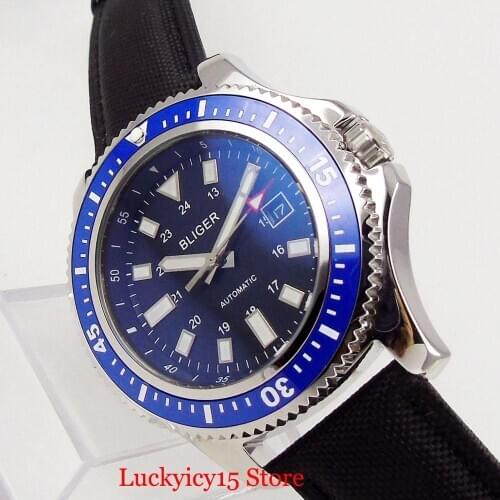 BLIGER Brand Dress 44mm Round Automatic Men Watch Rotating Bezel Date Window MIYOTA Movement