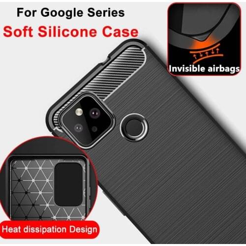For Google Pixel 5 5A 4 3 3A 2 XL Soft Carbon Fiber Silicone Phone Case for Pixel 5 XL 4A 5G Heat Dissipation Cover with Airbags