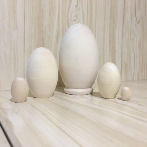 5 Piece Set Unfinished Wood White Unpainted Russian Nesting Dolls Babushka Matryoshka Stackable Doll for Kids Crafts