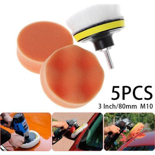 5Pcs Buffing Pad Set Thread 3 inch Auto Car Polishing pad Kit for Car Polisher + Drill Adaptor M10 Power Tools accessories
