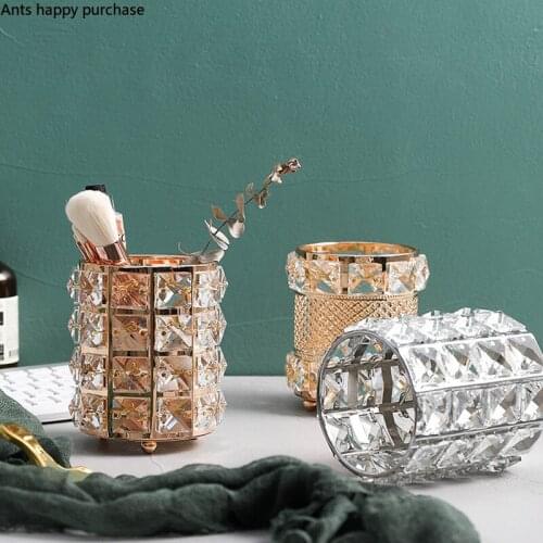 Nordic Creative Gold-plated Wrought iron Pen holder desktop jewelry Golden Silver Storage tube Sundries Organize storage tanks