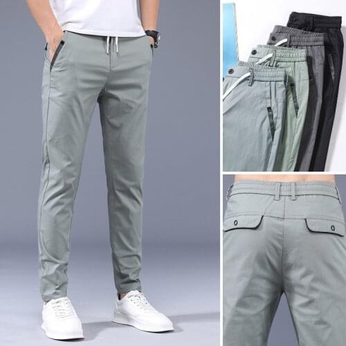 2020 New Spring Summer Mens Smart Casual Pants Thin Cotton Slim Pants Fashionable High-quality Solid Color Mens Pants Trousers