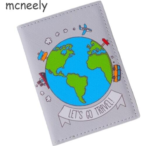 Travel Around The World Passport Cover Leather Bank Credit Card Case Ticket Folder Men and Women Passport Cover Lets Go Travel