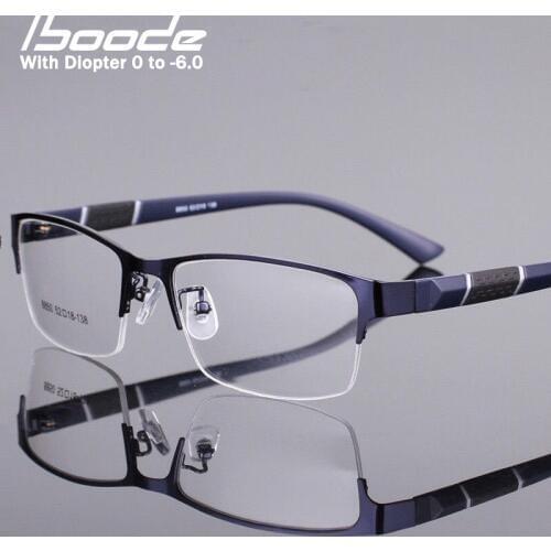 Iboode Half Frame Men Business Finished Myopia Glasses Metal Retro Anti Blue Light Myopia Eyewear Frame Women Diopter 0 -1.0~6.0