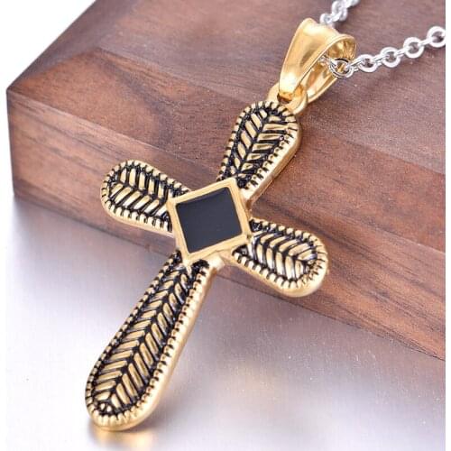 Hip Hop Cross Necklace Black Gem Pendant for Men Women Couple Jewelry Gift Wholesale