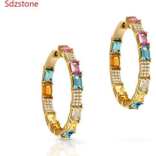 2019 New Hoop Micro Pave Cz Circle Earrings with Blue Red Stone Mix Rainbow CZ Gold 35mm Hoop Earring Girl Earring Women Jewelry