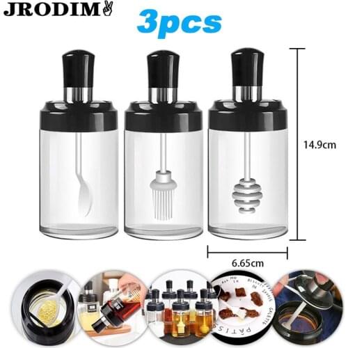 250ml Glass Spice Jar Box Spoon Lid Integrated Seasoning Jar Combination Salt Pepper Oil Honey Bottle Brush Kitchen Accessories