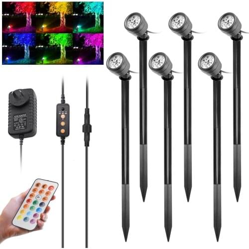 Dimmable 6PCS 4LEDs RGB Outdoor Light Lawn Lamp Garden Light with Remote Control Rotatable IP65 for Patio Courtyard Outdoor Deco