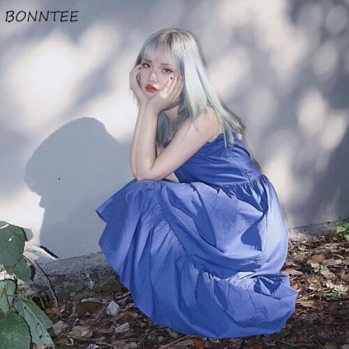 Sleeveless Dresses Women Sweet Girls Preppy Style Leisure Solid Students Ladies Summer Hot Sale Elegant Harajuku Korean Newest